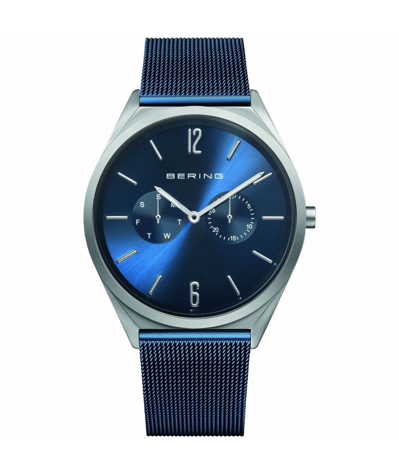 Bering Unisex blue watch w/ultra slim mesh bracelet and blue multi-function  dial